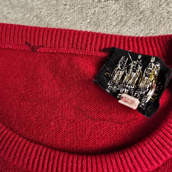 Vintage Cashmere Sweater Womens 38 Small Red Snow Lotus Soft FLAW Cutter Piece - Picture 4 of 15
